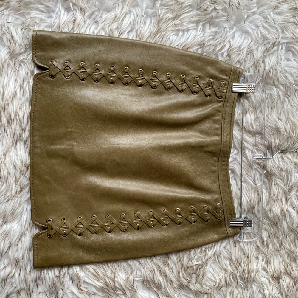 Rebecca Minkoff Leather Skirt in Forest Green
